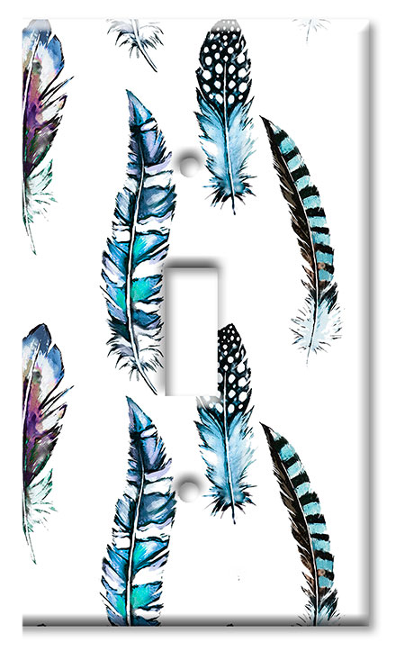 Art Plates - Decorative OVERSIZED Wall Plate - Outlet Cover - Feathers II