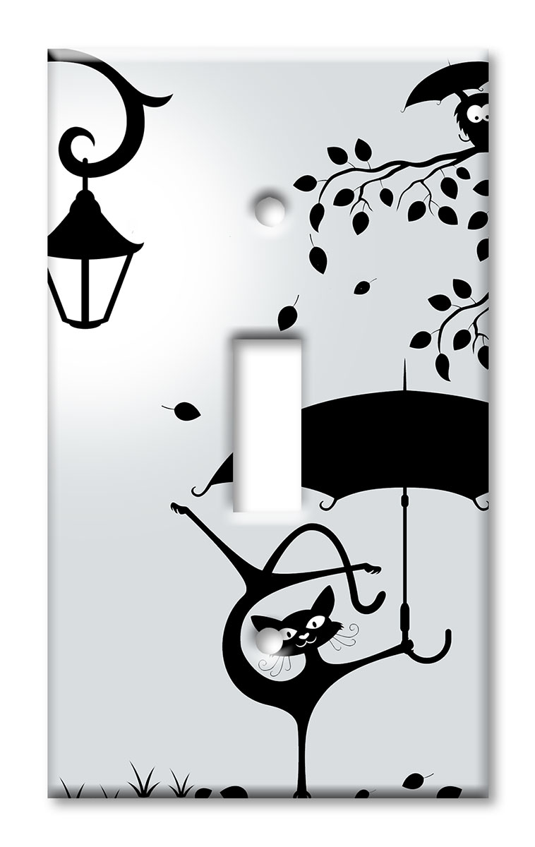 Art Plates - Decorative OVERSIZED Wall Plates & Outlet Covers - Cat with an Umbrella