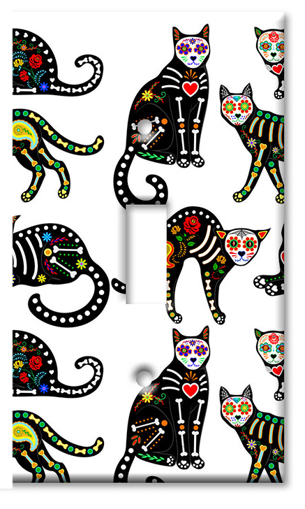 Art Plates - Decorative OVERSIZED Wall Plates & Outlet Covers - Day of the Dead Cats II