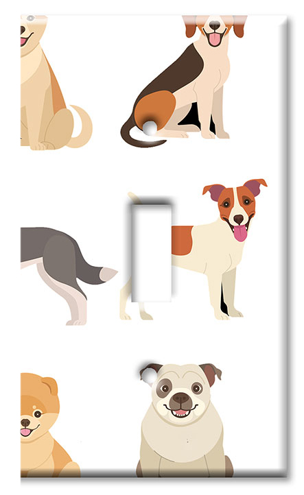 Art Plates - Decorative OVERSIZED Wall Plates & Outlet Covers - Cute Dogs