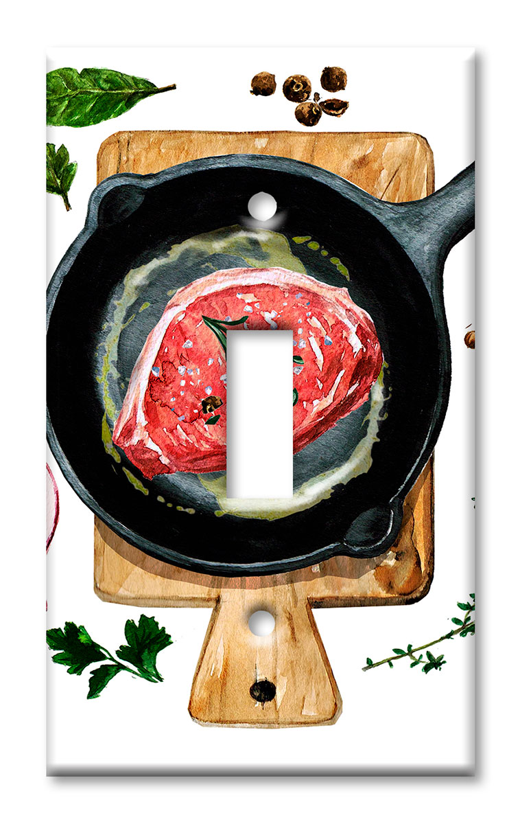 Art Plates - Decorative OVERSIZED Wall Plates & Outlet Covers - Cooking a Steak