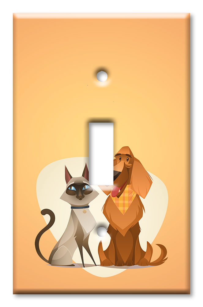 Art Plates - Decorative OVERSIZED Wall Plates & Outlet Covers - Cat and Dog Orange Background