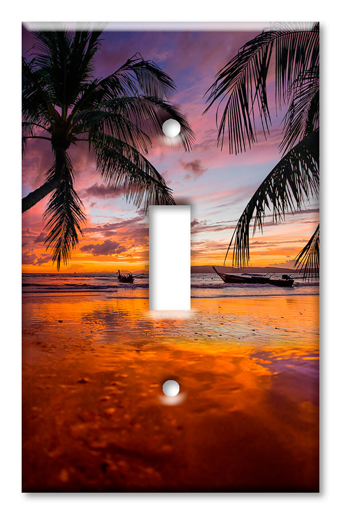 Art Plates - Decorative OVERSIZED Switch Plates & Outlet Covers - Orange and Purple Sunrise at the Beach
