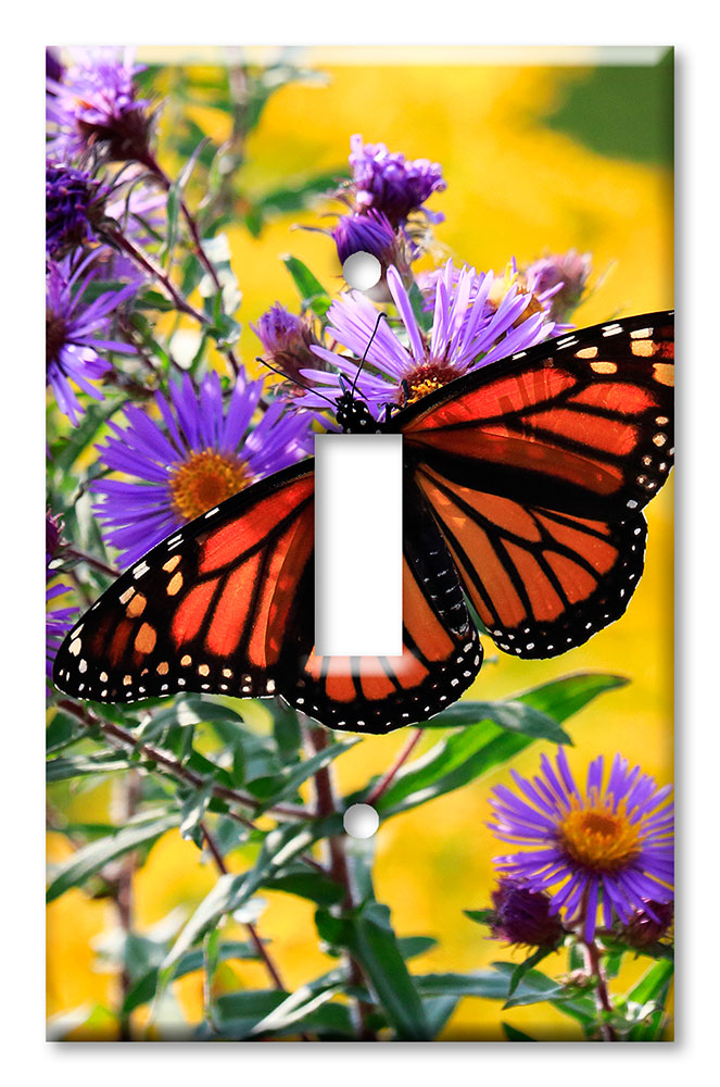 Art Plates - Decorative OVERSIZED Switch Plates & Outlet Covers - Monarch Butterfly on Purple Flower