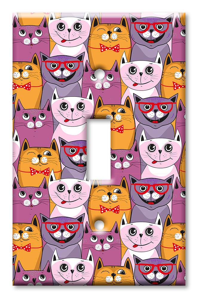 Art Plates - Decorative OVERSIZED Switch Plates & Outlet Covers - Pink, Purple and Orange Cats
