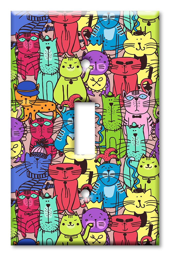 Art Plates - Decorative OVERSIZED Wall Plates & Outlet Covers - Colorful Cat Toss
