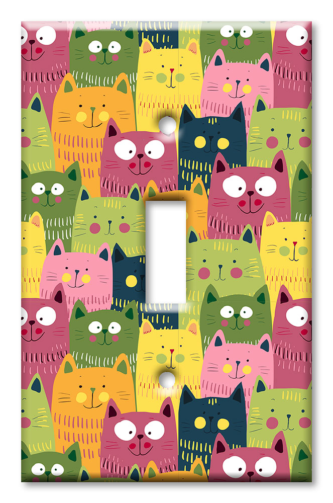 Art Plates - Decorative OVERSIZED Wall Plate - Outlet Cover - Green, Pink and Orange Cat Toss