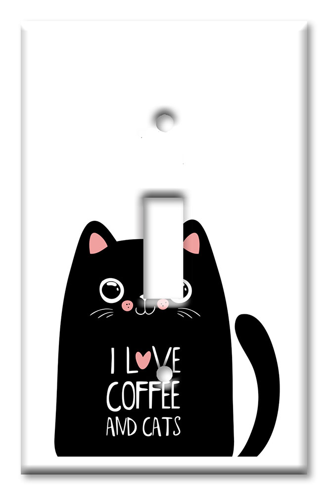Art Plates - Decorative OVERSIZED Wall Plate - Outlet Cover - I Love Coffee and Cats