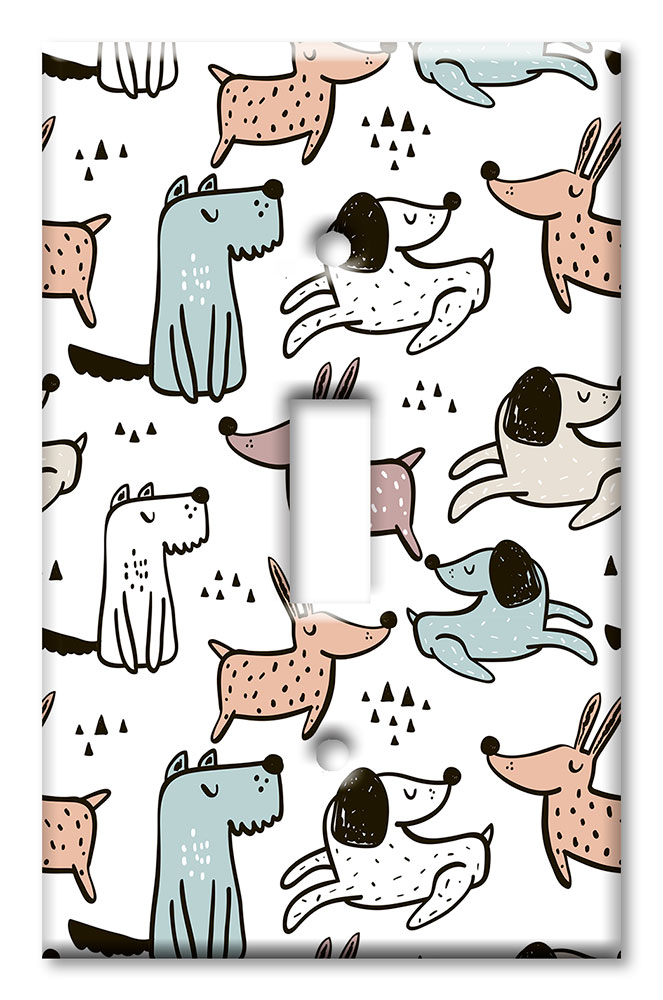 Art Plates - Decorative OVERSIZED Wall Plates & Outlet Covers - Blue, Orange and Pink Dog Toss
