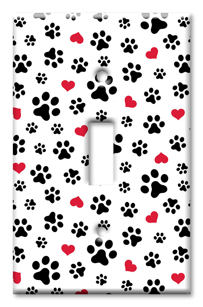 Art Plates - Decorative OVERSIZED Wall Plate - Outlet Cover - Dog Paws and Hearts Toss