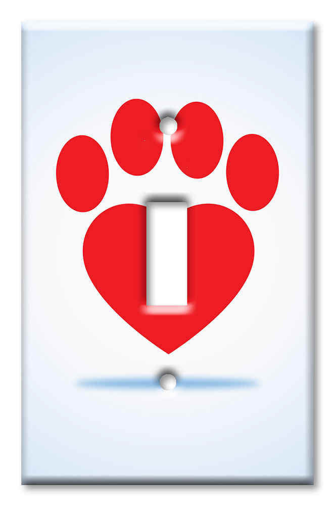 Art Plates - Decorative OVERSIZED Switch Plates & Outlet Covers - Red Dog Paw Heart