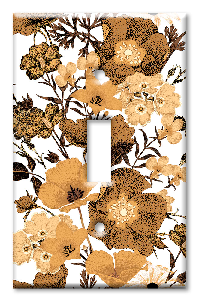 Art Plates - Decorative OVERSIZED Wall Plate - Outlet Cover - Gold Flowers