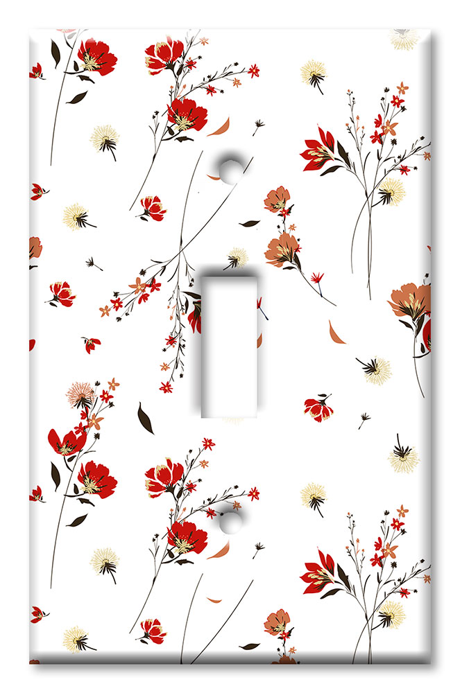 Art Plates - Decorative OVERSIZED Switch Plates & Outlet Covers - Red and Pink Flower Toss