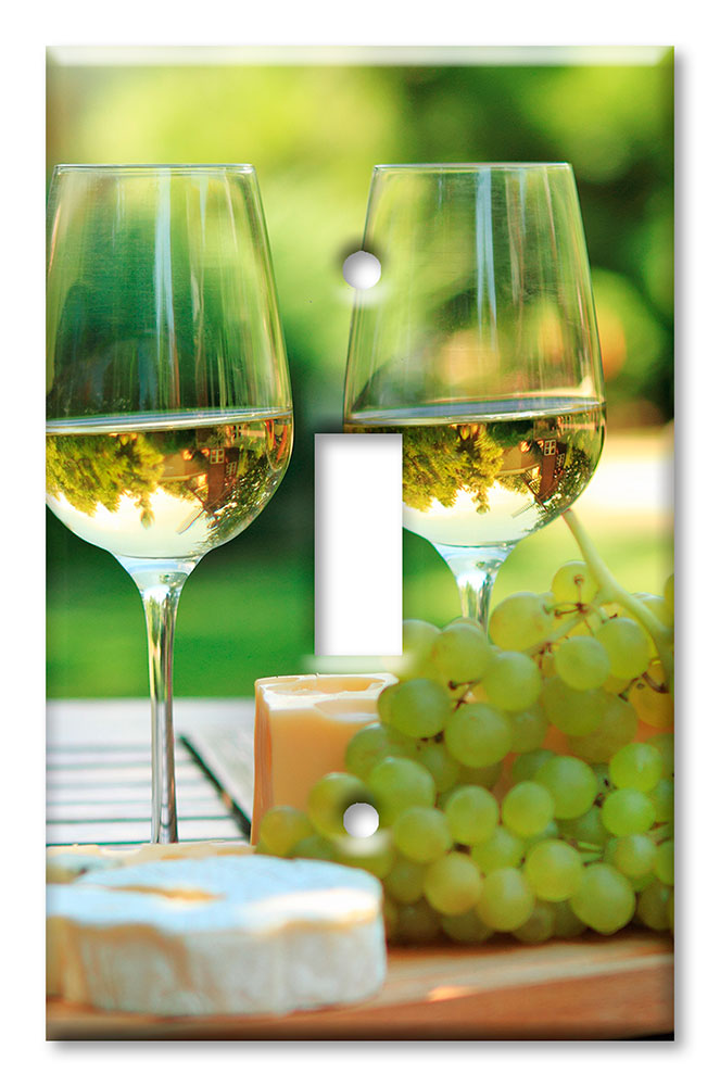 Art Plates - Decorative OVERSIZED Switch Plate - Outlet Cover - White Wine and Grapes