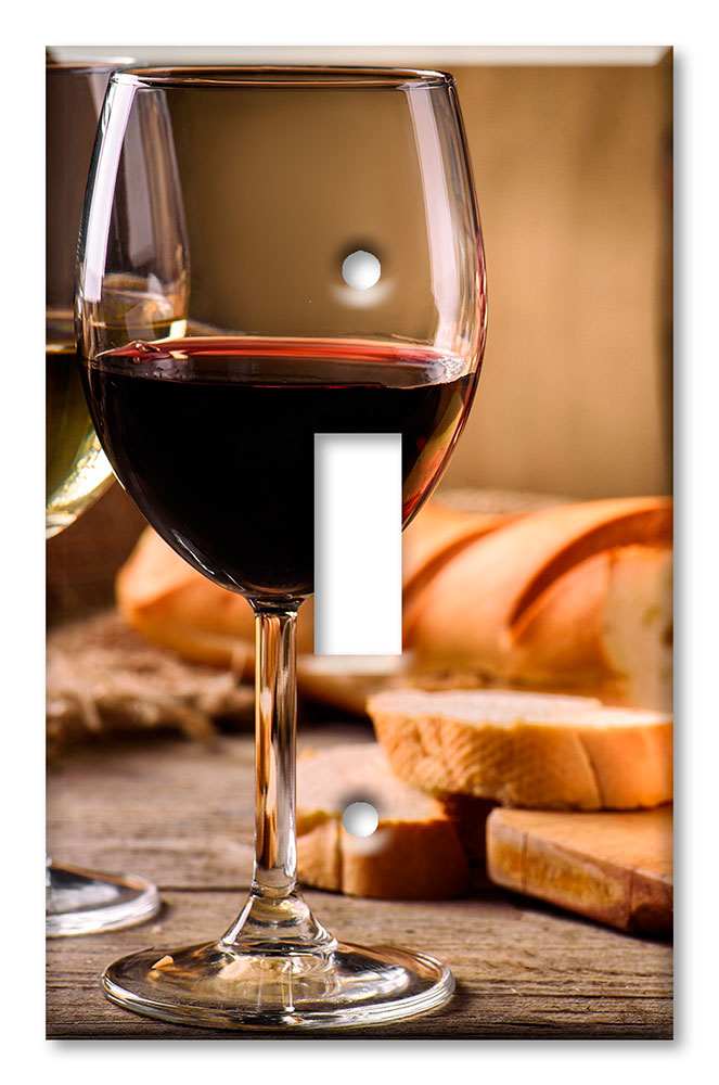 Art Plates - Decorative OVERSIZED Switch Plate - Outlet Cover - Wine and Bread