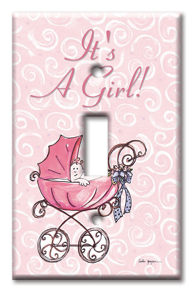 Art Plates - Decorative OVERSIZED Wall Plate - Outlet Cover - It' A Girl: Carriage