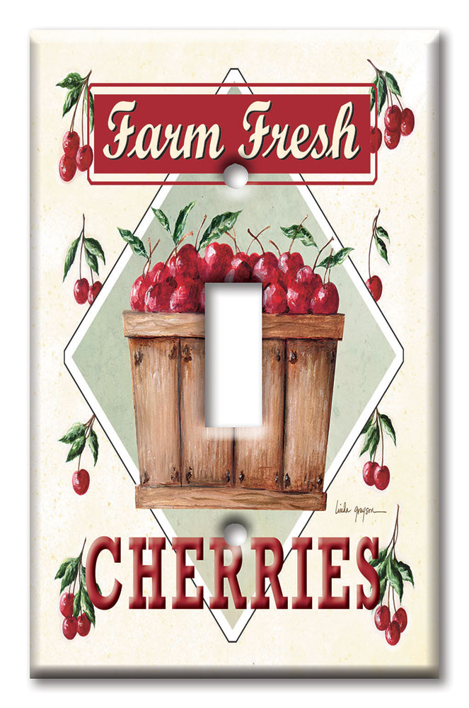 Art Plates - Decorative OVERSIZED Wall Plate - Outlet Cover - Farm Fresh Cherries