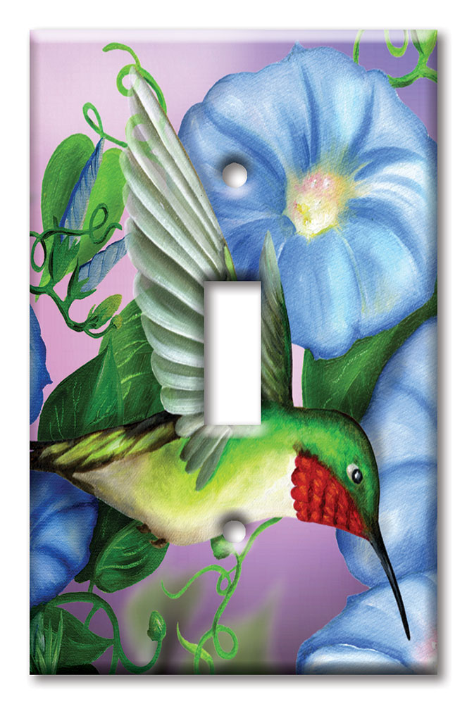 Art Plates - Decorative OVERSIZED Wall Plate - Outlet Cover - Hummingbird and Flowers