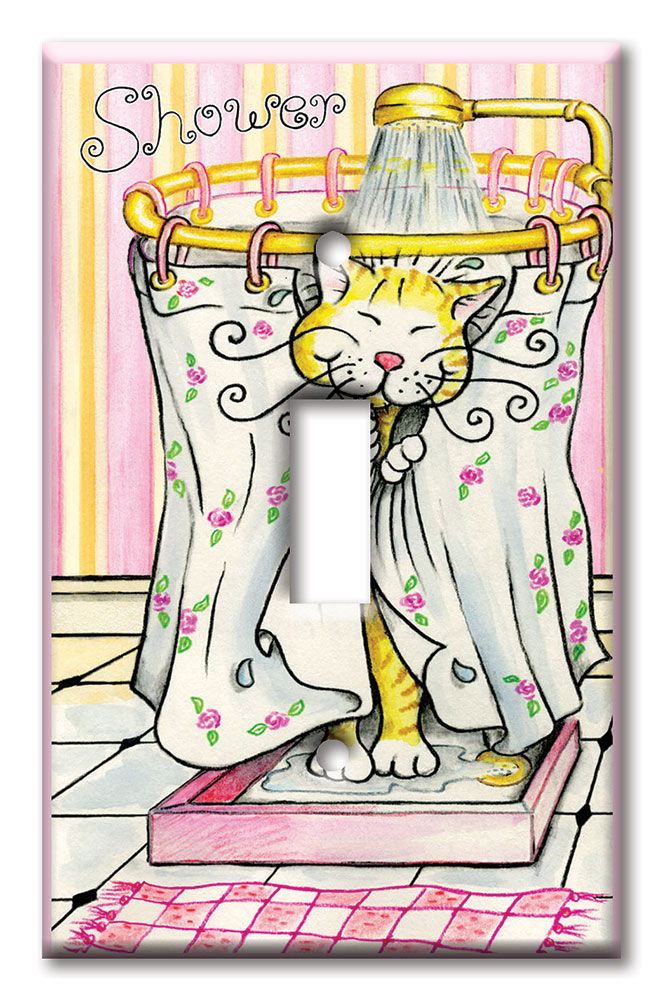 Art Plates - Decorative OVERSIZED Wall Plates & Outlet Covers - Cat Shower