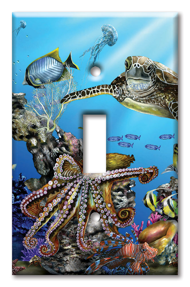 Art Plates - Decorative OVERSIZED Switch Plate - Outlet Cover - Reef Life II