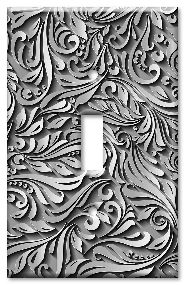 Art Plates - Decorative OVERSIZED Wall Plate - Outlet Cover - Grey Scroll Print
