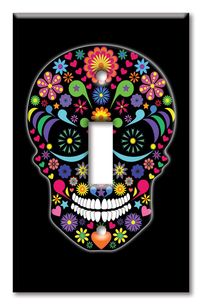 Art Plates - Decorative OVERSIZED Switch Plates & Outlet Covers - Multi Color Sugar Skull