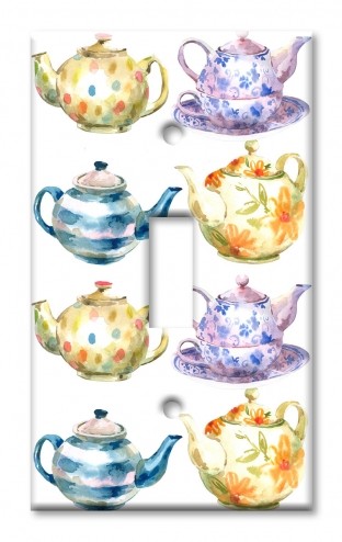 Art Plates - Decorative OVERSIZED Switch Plate - Outlet Cover - Teapot Water Color