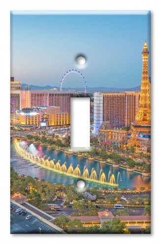 Art Plates - Decorative OVERSIZED Wall Plate - Outlet Cover - Las Vegas Skyline