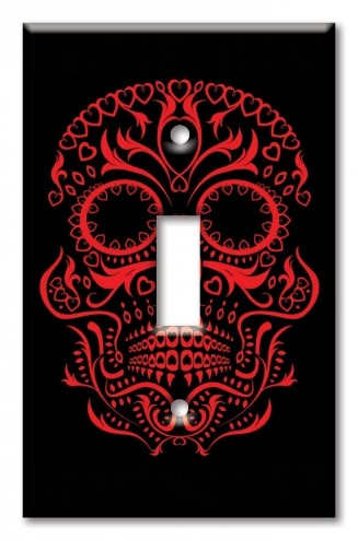Art Plates - Decorative OVERSIZED Switch Plate - Outlet Cover - Red Sugar Skull