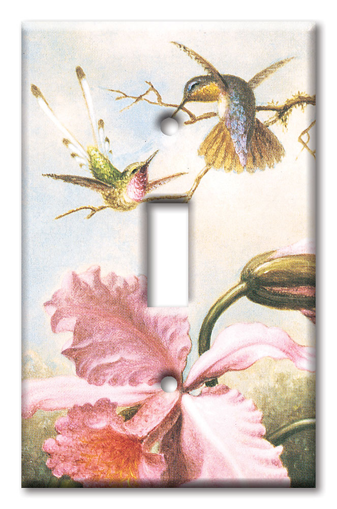 Art Plates - Decorative OVERSIZED Wall Plate - Outlet Cover - Heade: Orchids and Hummingbirds