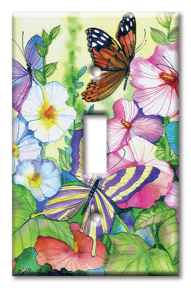 Art Plates - Decorative OVERSIZED Wall Plate - Outlet Cover - Garden Butterflies