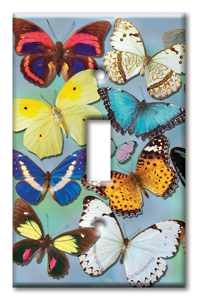 Art Plates - Decorative OVERSIZED Wall Plates & Outlet Covers - Butterflies on Blue
