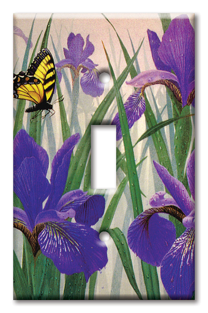 Art Plates - Decorative OVERSIZED Wall Plates & Outlet Covers - Butterfly in Irises