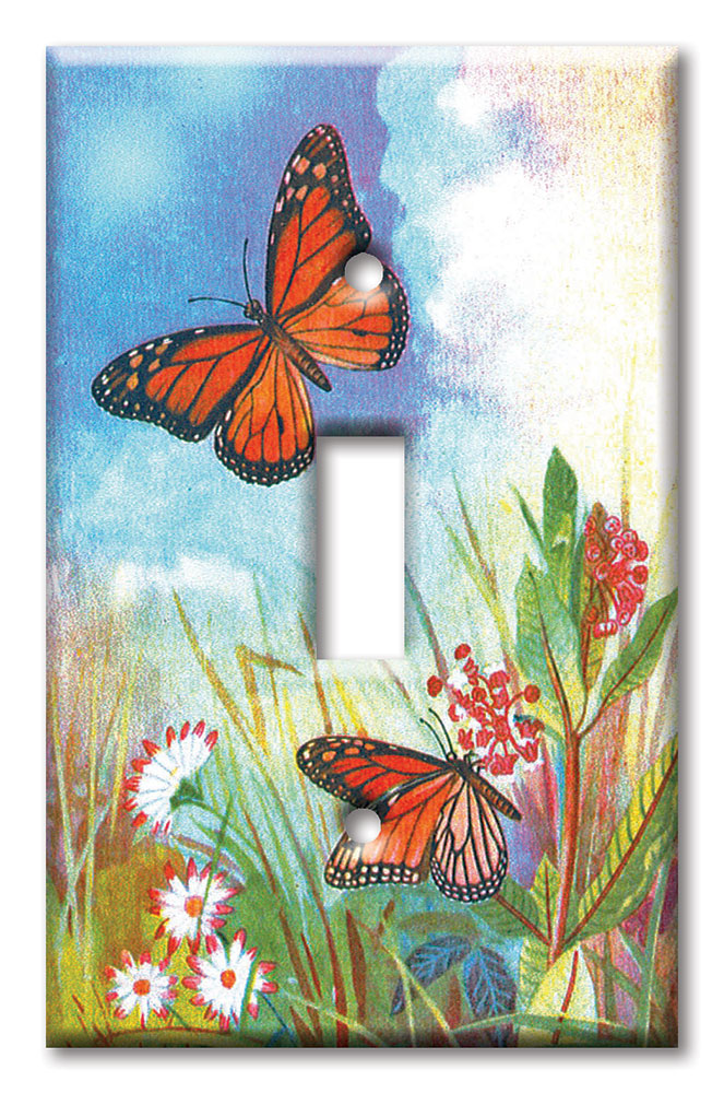 Art Plates - Decorative OVERSIZED Wall Plates & Outlet Covers - Butterflies and Flowers