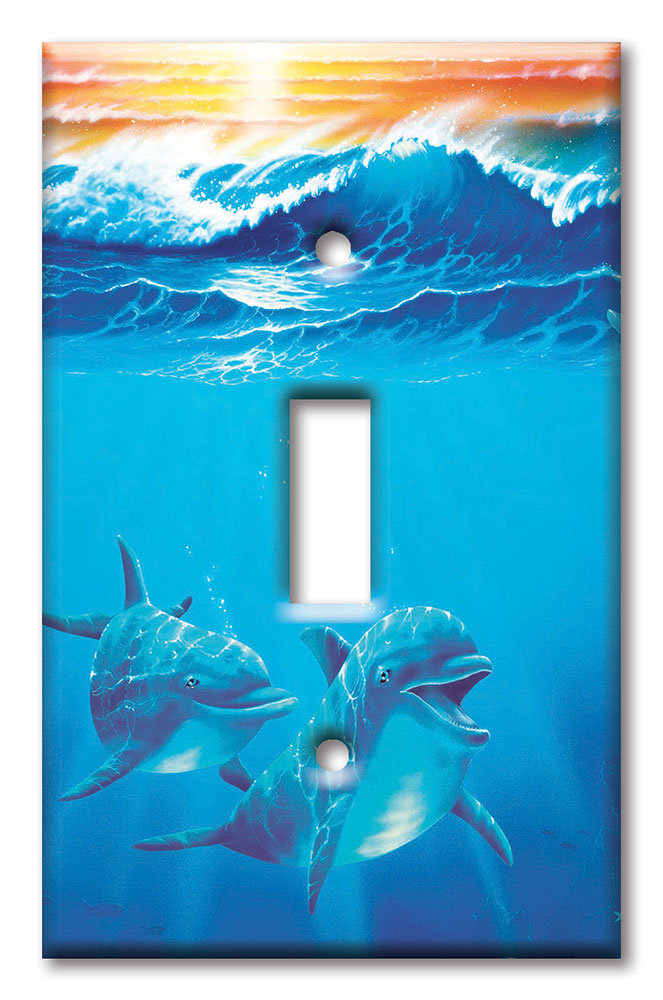 Art Plates - Decorative OVERSIZED Wall Plate - Outlet Cover - Dolphins at Play