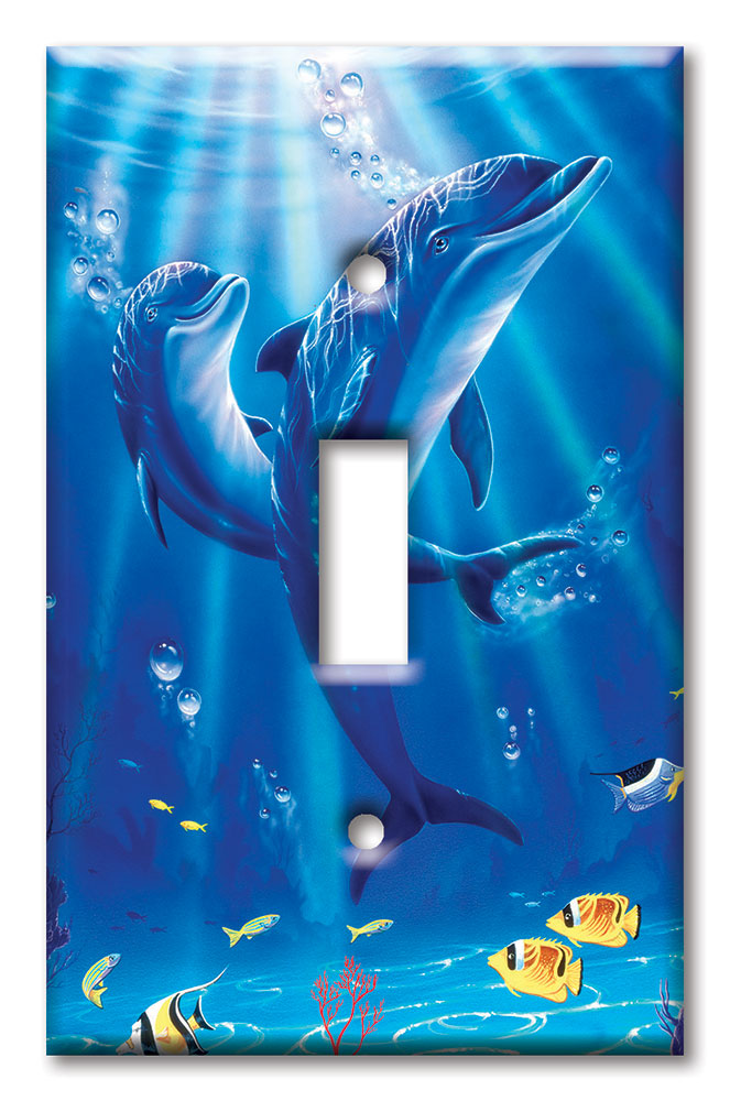 Art Plates - Decorative OVERSIZED Switch Plate - Outlet Cover - Sunlit Dolphins