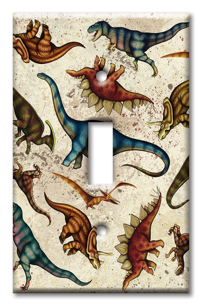 Art Plates - Decorative OVERSIZED Wall Plate - Outlet Cover - Dinosaur Toss - Image by Dan Morris