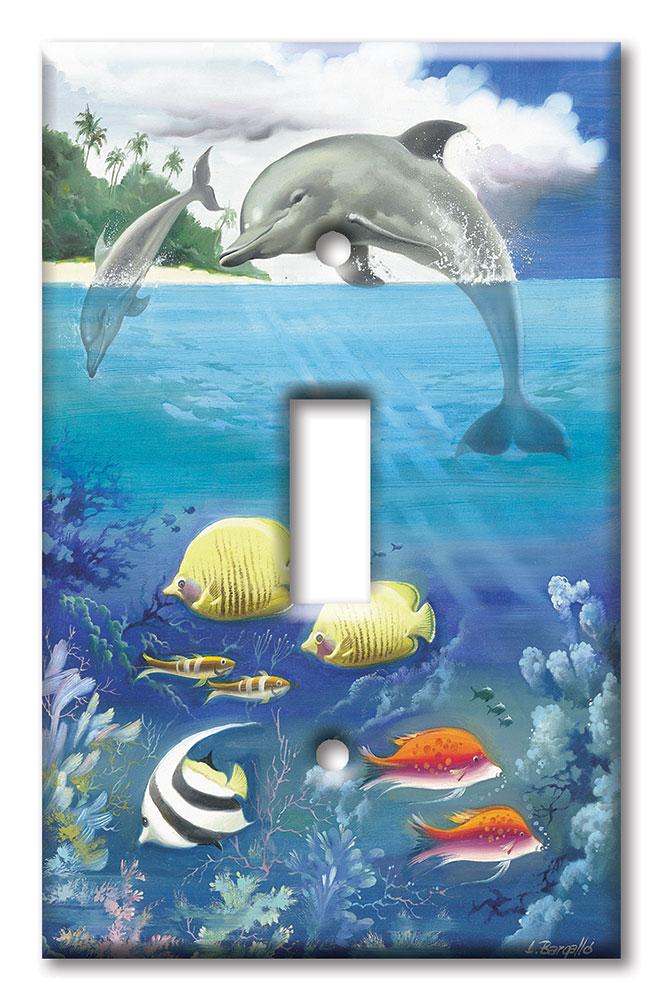 Art Plates - Decorative OVERSIZED Wall Plate - Outlet Cover - Dolphin and Fish