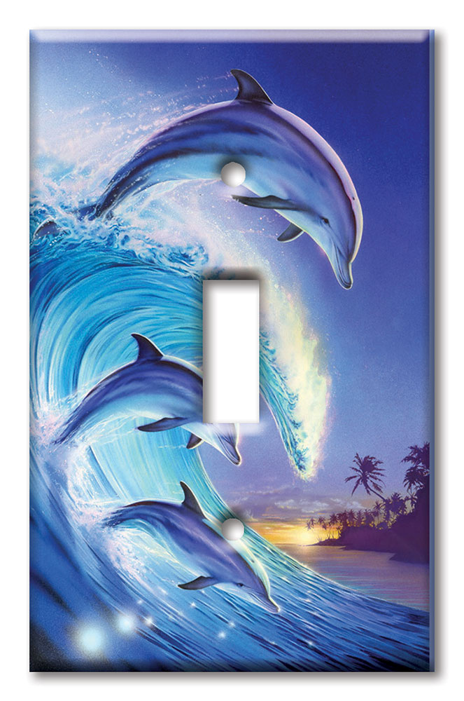 Art Plates - Decorative OVERSIZED Wall Plate - Outlet Cover - Dolphins in the Wave