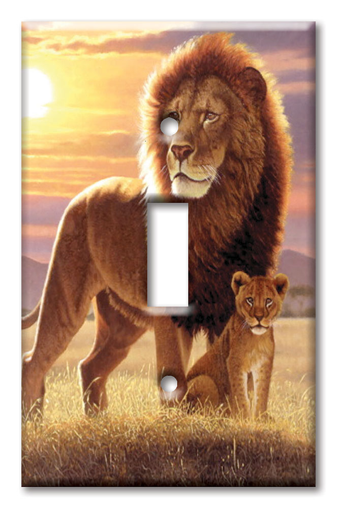 Art Plates - Decorative OVERSIZED Switch Plates & Outlet Covers - Lion and Cub