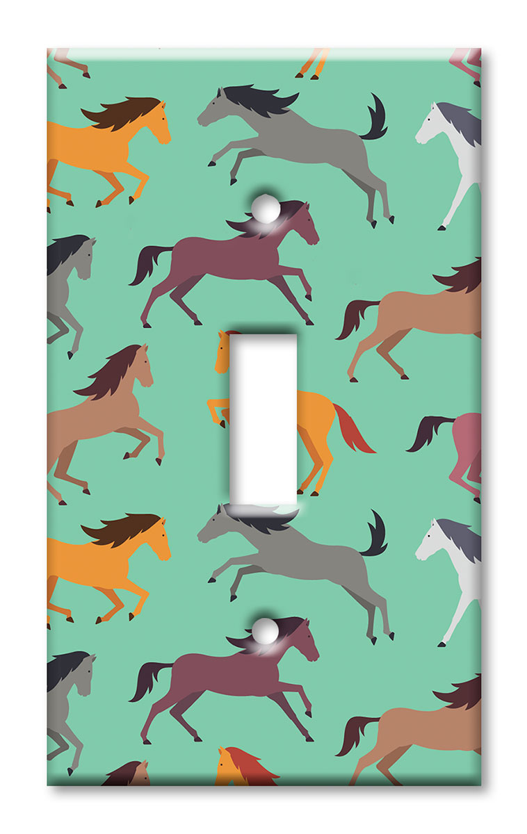 Art Plates - Decorative OVERSIZED Switch Plate - Outlet Cover - Seamless Horses