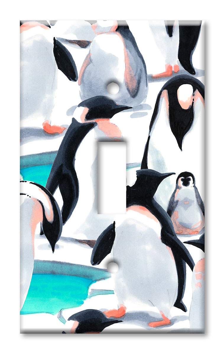 Art Plates - Decorative OVERSIZED Switch Plate - Outlet Cover - Watercolor Penguins