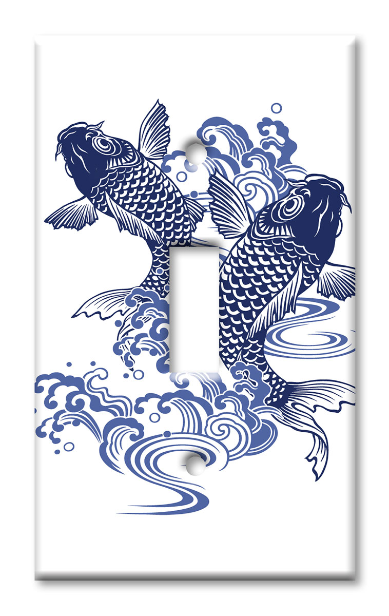 Art Plates - Decorative OVERSIZED Wall Plate - Outlet Cover - Jumping Koi