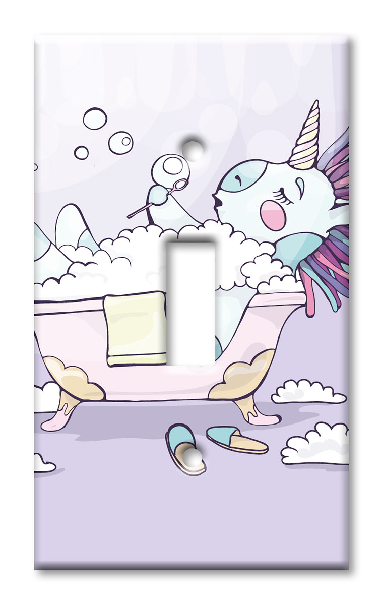 Art Plates - Decorative OVERSIZED Switch Plate - Outlet Cover - Unicorn in the Tub