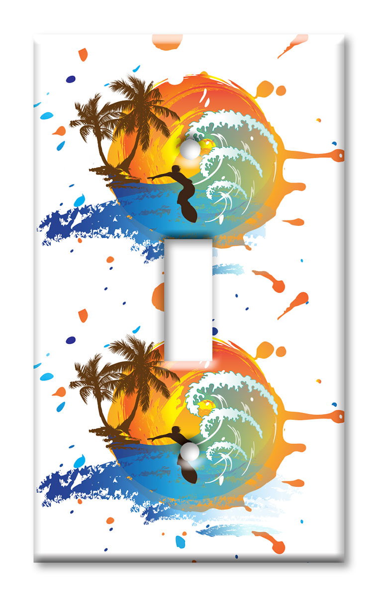 Art Plates - Decorative OVERSIZED Wall Plates & Outlet Covers - Colorful Surfing