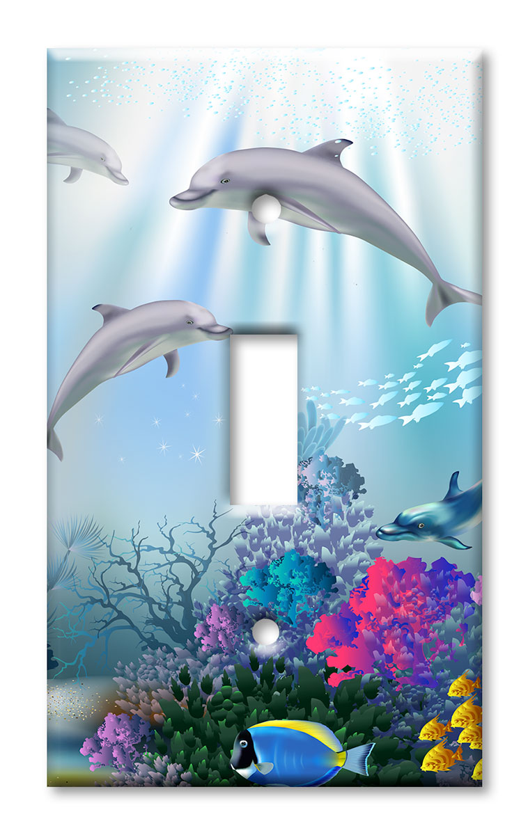 Art Plates - Decorative OVERSIZED Wall Plate - Outlet Cover - Dolphins