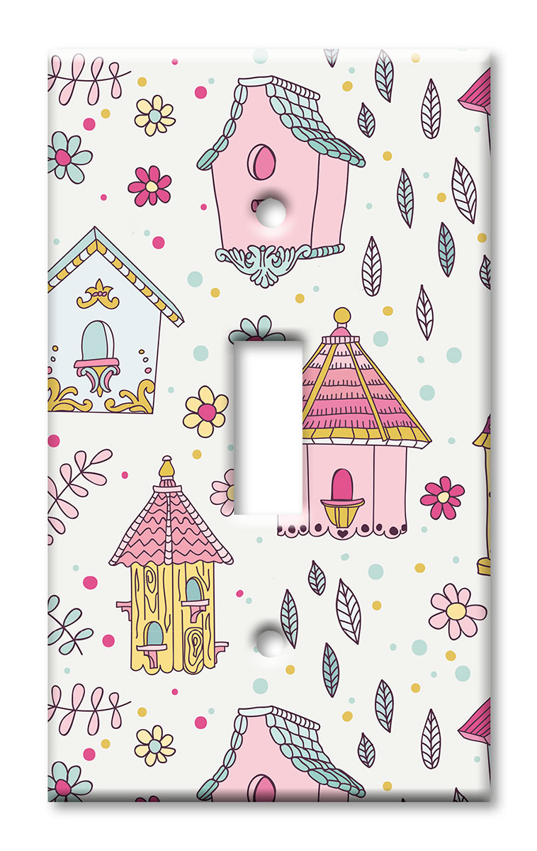 Art Plates - Decorative OVERSIZED Wall Plates & Outlet Covers - Cute Bird Houses