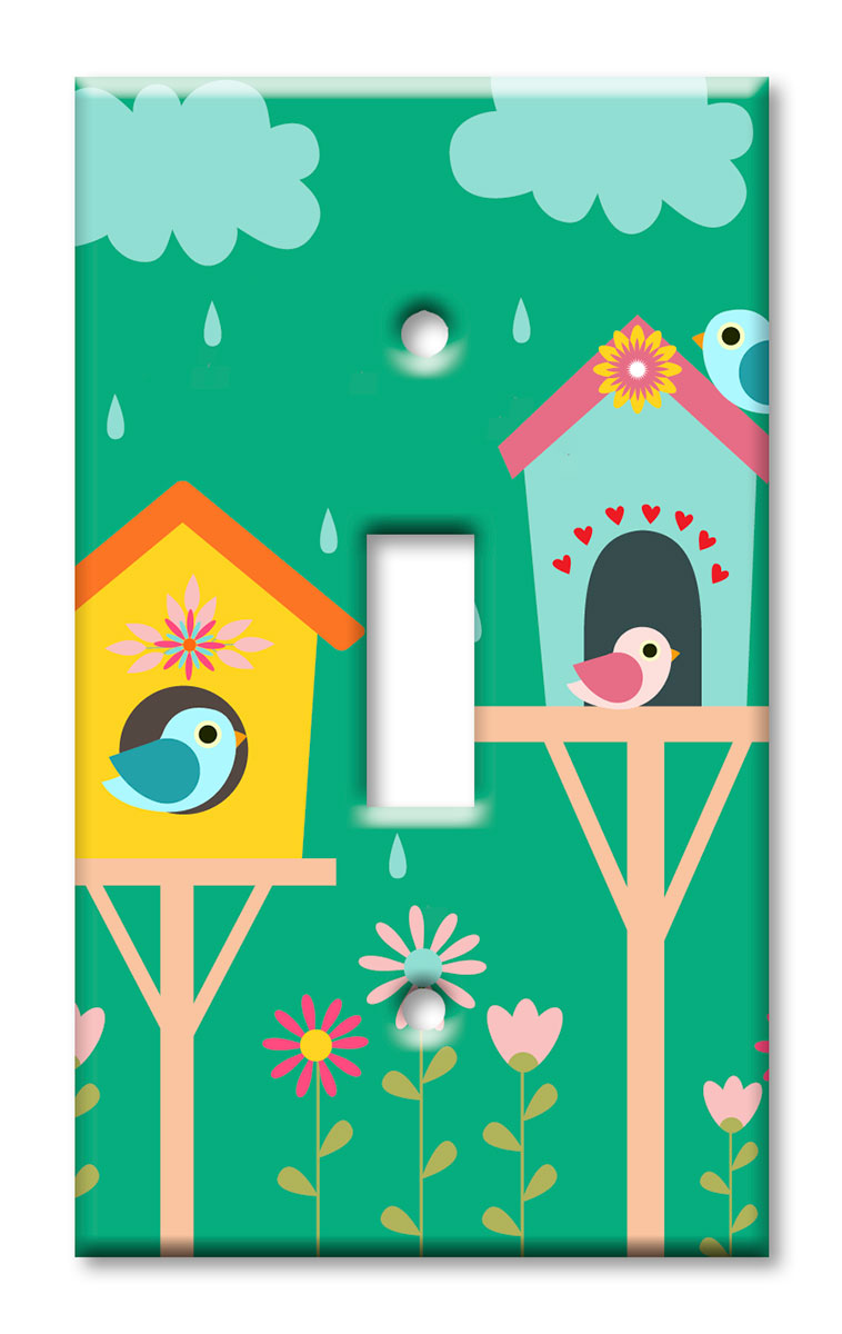 Art Plates - Decorative OVERSIZED Wall Plates & Outlet Covers - Bird Houses in the Rain