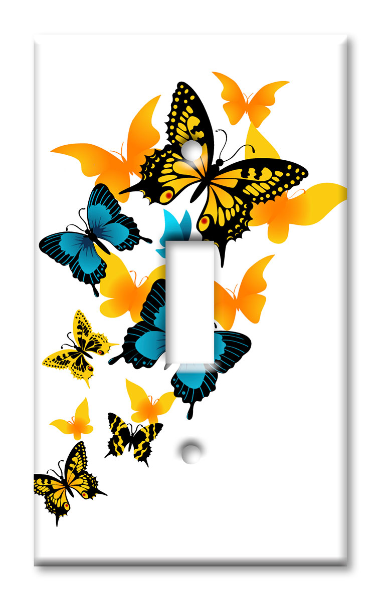 Art Plates - Decorative OVERSIZED Wall Plates & Outlet Covers - Blue and Yellow Butterflies