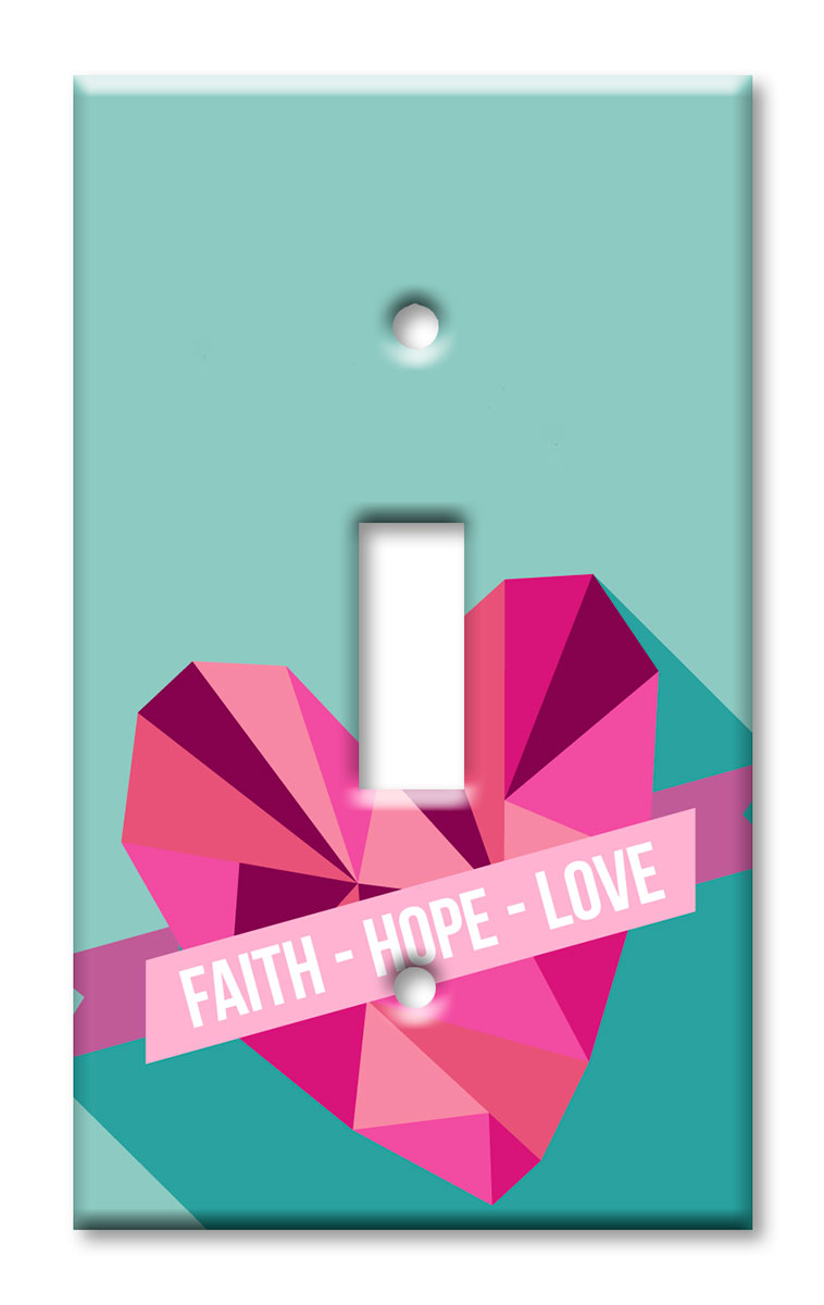 Art Plates - Decorative OVERSIZED Wall Plates & Outlet Covers - Breast Cancer "Faith, Hope, Love - Blue"